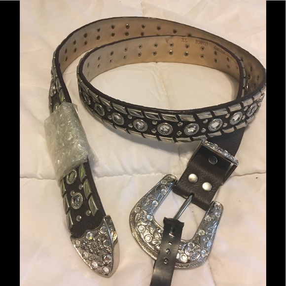 Rhinestone Black Leather Belt NWOT - Picture 2 of 6